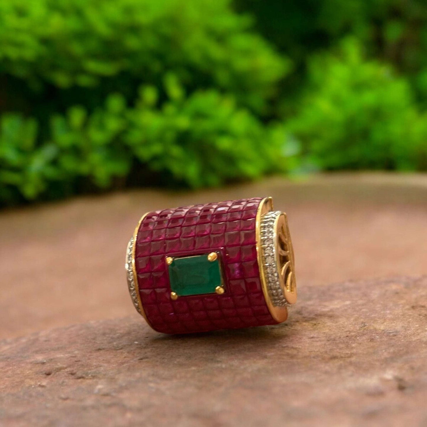 The Valentina Imperial Ruby & Emerald Ring- Free size