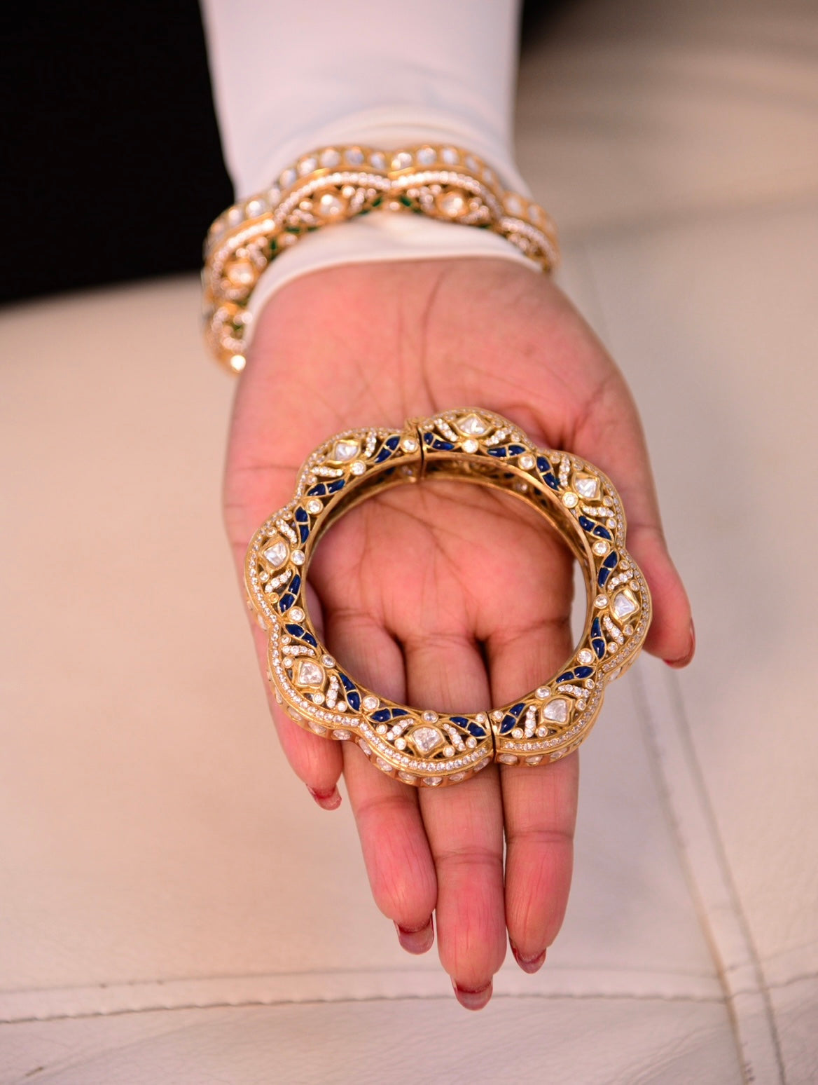 Gold Finished Polki Kadas With Designer Kundan Work- Openable