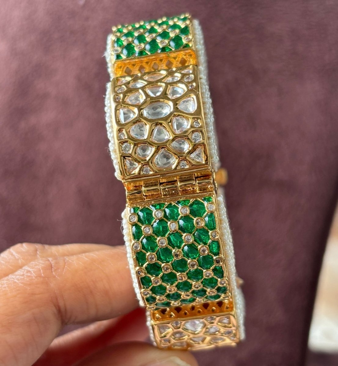 Gold Finished Green Meenakari Kadas With Kundan Polki Work - MR Jewels