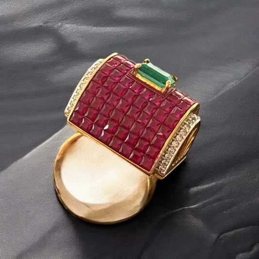 The Valentina Imperial Ruby & Emerald Ring- Free size