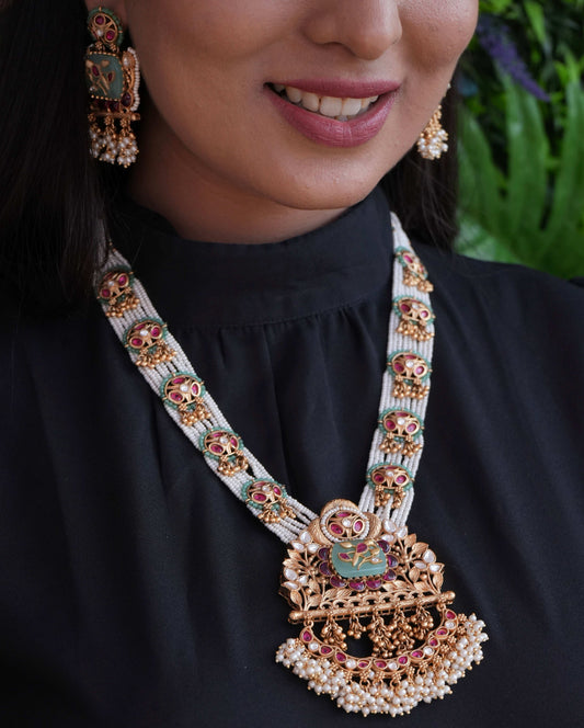 Stunning Meher – Ornate Pearl Long Necklace Set