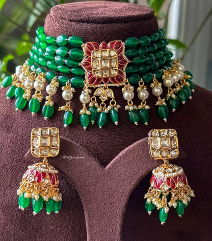 Sonakshi Sinha inspired emerald choker with matching jhumki