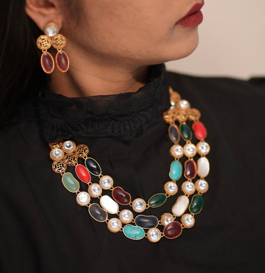 Three layered Semi Precious urban styled necklace