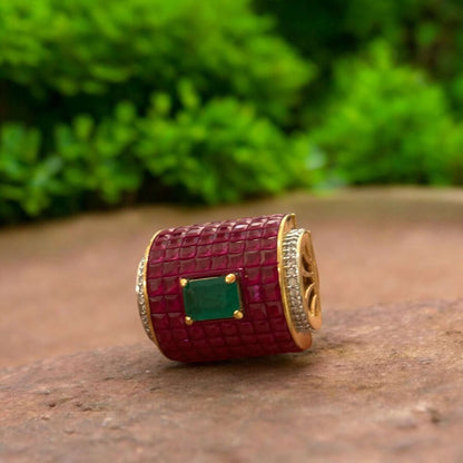 The Valentina Imperial Ruby & Emerald Ring- Free size