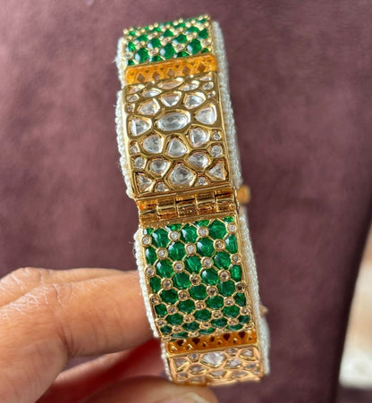 Gold Finished Green Meenakari Kadas With Kundan Polki Work - MR Jewels