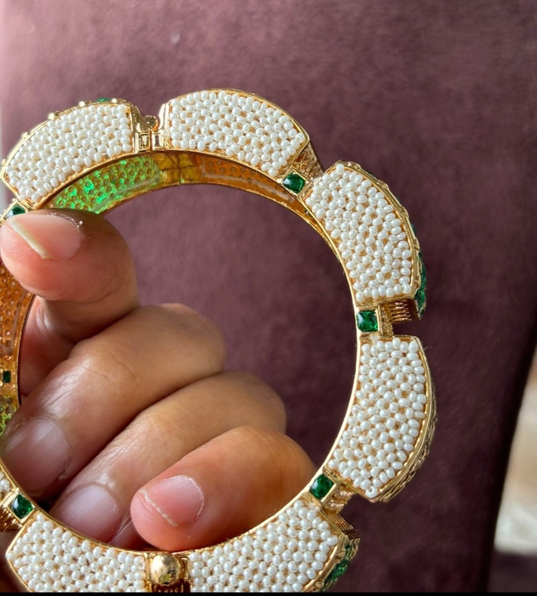 Gold Finished Green Meenakari Kadas With Kundan Polki Work - MR Jewels