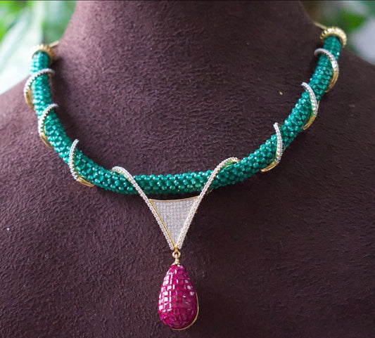 Luxe Imperial Emerald Ruby Glamour Hasli Set - MR Jewels