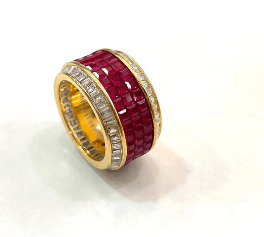 Stunning gold Plated ring, adorned with vibrant rubies and sparkling diamonds. - MR Jewels
